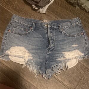 Free People Blue Distressed Jean Shorts
